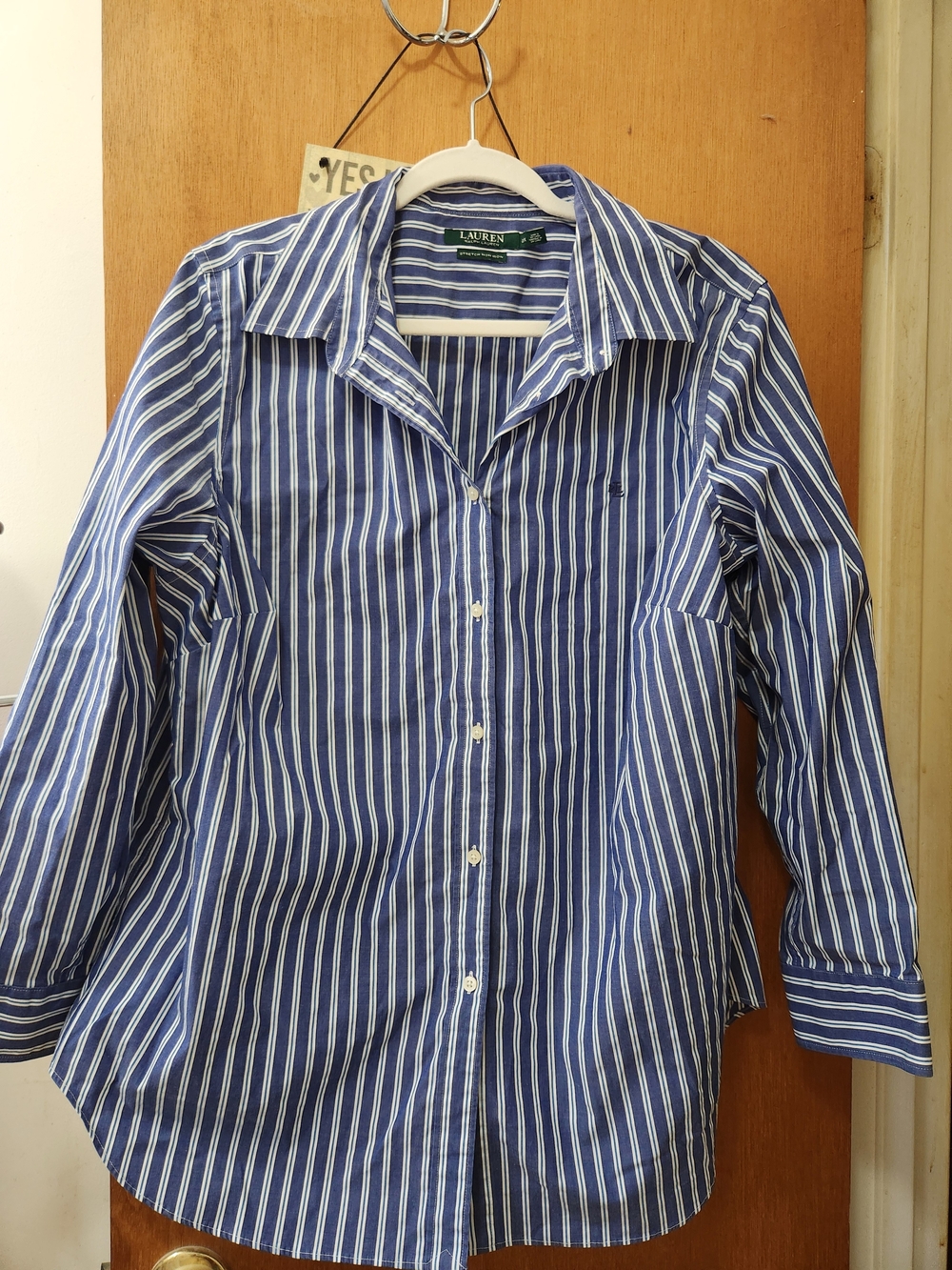 Lauren Ralph Lauren Blue and White Striped Button-Down Shirt